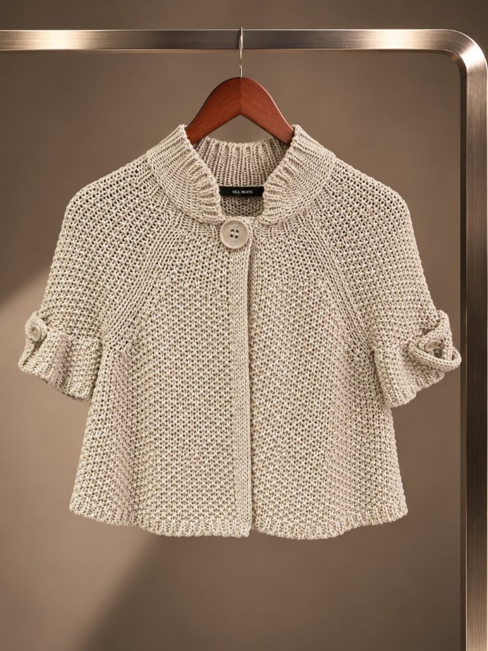 Sita Murt Y2K Cream Gold Metallic Chunky Knit Cropped Bolero Cardigan EU 40